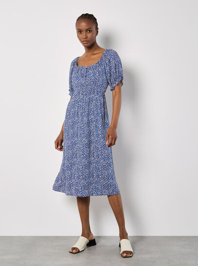 Spot Print Milkmaid Midi Dress