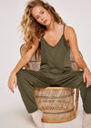 Sweatshirt Strappy Jumpsuit, Khaki, large