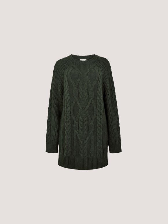 Cable Knit Jumper Mini Dress, Green, large