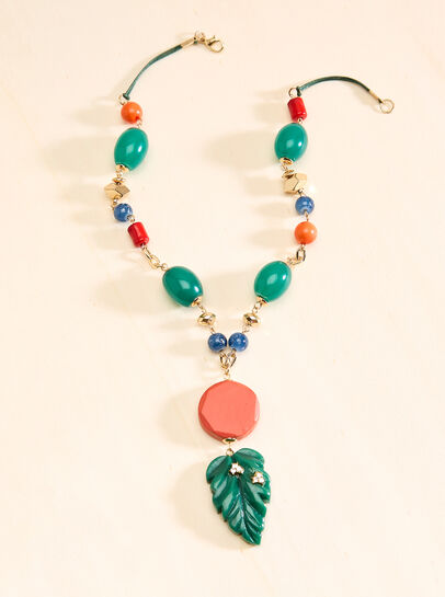 Beaded Leaf Pendant Cord Necklace