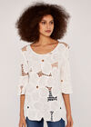 Flower Crochet Top, Cream, large