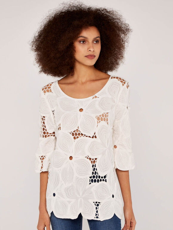 Flower Crochet Top, Cream, large