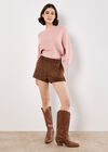 Batwing Ribbed Knit Crop Jumper, Pink, large