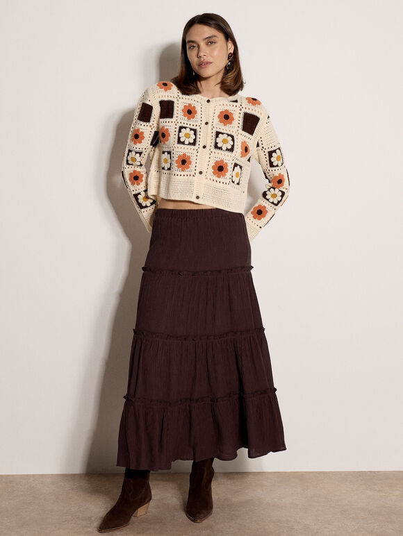 Patchwork Daisy Crochet Cardigan, Stone, large