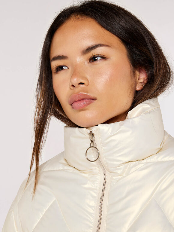 Irridescent Puffer Jacket, Cream, large