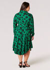 Curve Floral Hanky Hem Midi Dress, Green, large