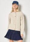 Cable Knit Button-Down Cardigan, Stone, large