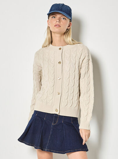Cable Knit Button-Down Cardigan