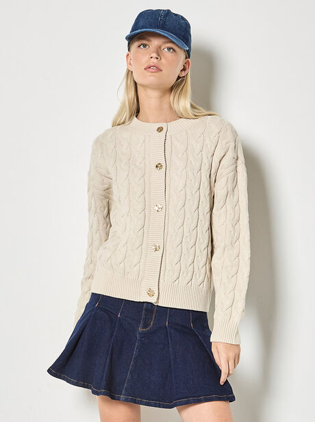 Cable Knit Button-Down Cardigan
