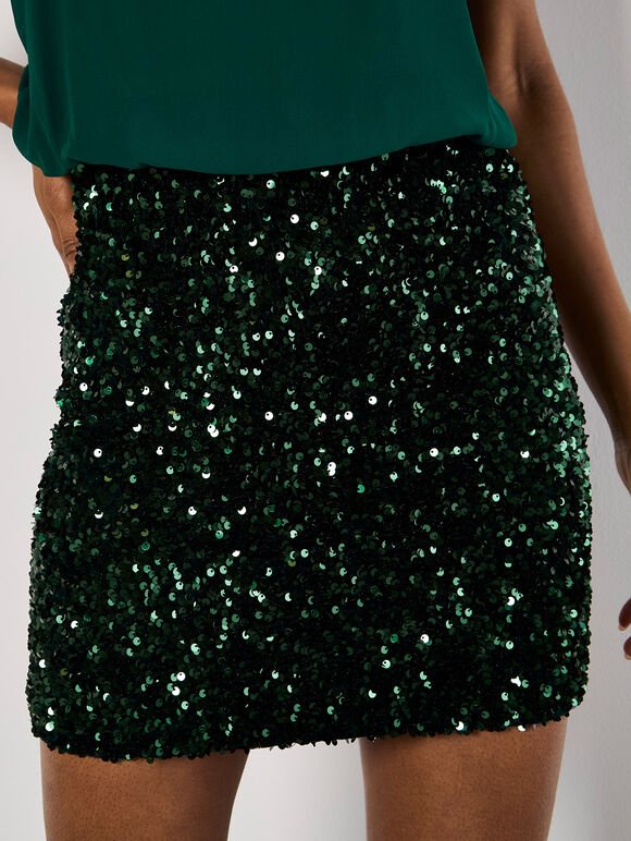 Chiffon Sequin Cami Mini Dress, Green, large