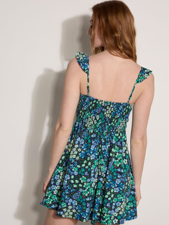 Vintage Floral Ruffle Mini Dress
, Navy, large