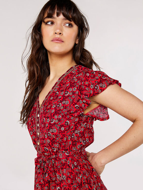 Sarasa Floral Midaxi Dress, Red, large