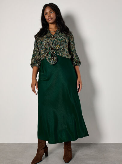 Curve Satin Bias Midi Skirt