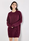 Cable Knit Oversized Jumper Mini Dress, Burgundy, large