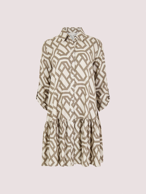 Geometric Print Mini Dress, Stone, large