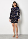 Mixed Sequin Velvet Bodycon Mini Dress, Navy, large