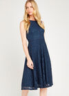 Navy Lace Layered Skater Dress, Navy, large