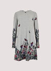Butterfly Floral Knit Swing Mini Dress, Grey, large
