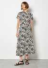 Geometric Print Shirt Midi-dress, Black, large
