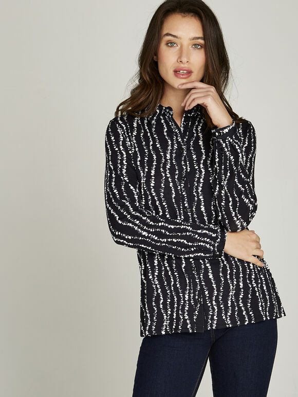Black Bubbles Print Jersey Shirt, Black, large