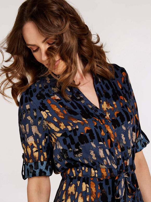 Brushstroke Print Mini Dress, Navy, large