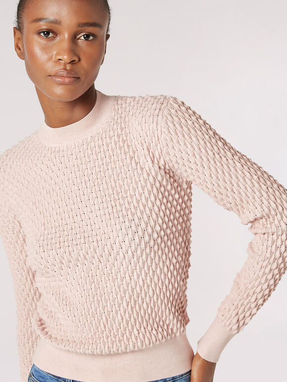 3D Textured Knitted Jumper, Pink, large