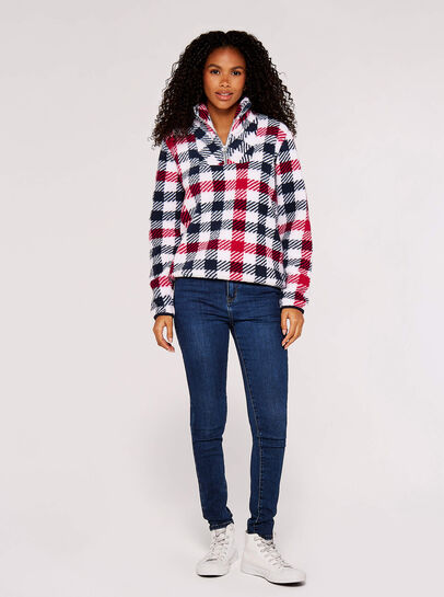 Graphic Check Zipped Fleece Jumper