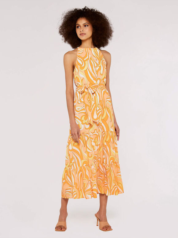 Swirl  Halterneck Dress, Orange, large