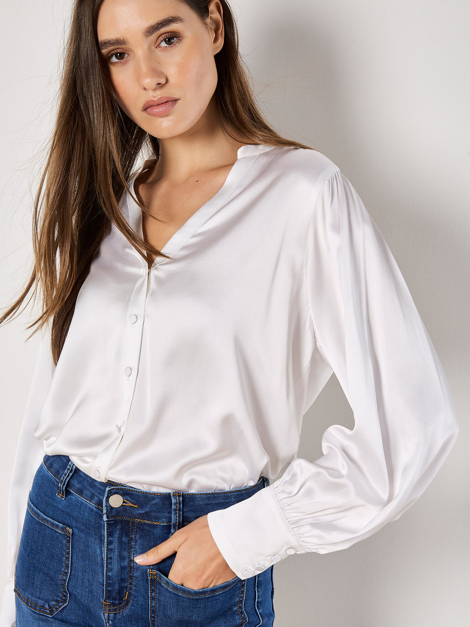 White satin blouse uk top
