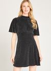 Metallic Flute Sleeve Dress, Black, large