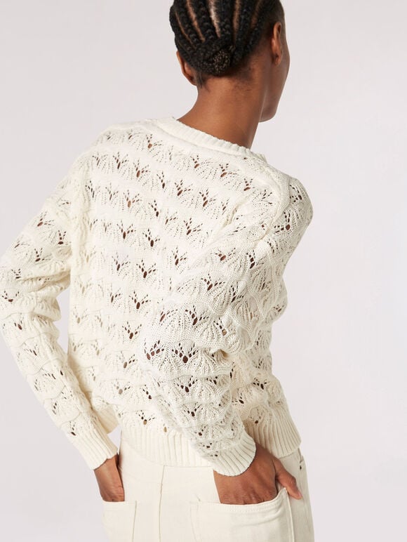 Open Knit Pointelle Jumper, Stone, large