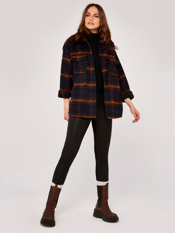 Pocket Plaid Shacket, Navy, large