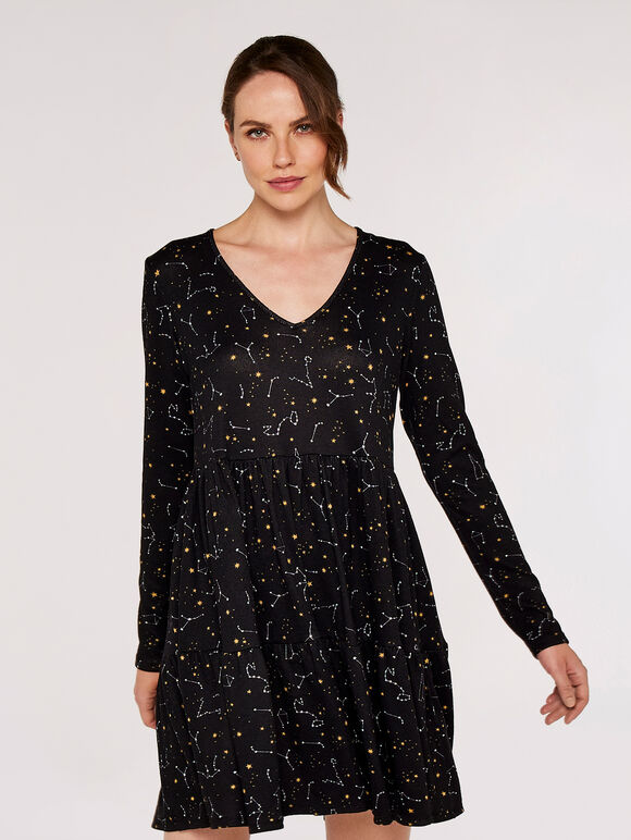 Constellation  Tier Dress, Black, large