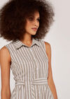 Pinstripe Button Tie Waist Dress, Stone, large