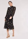 Floral Bouquet Smocked Midi Dress, Black, large