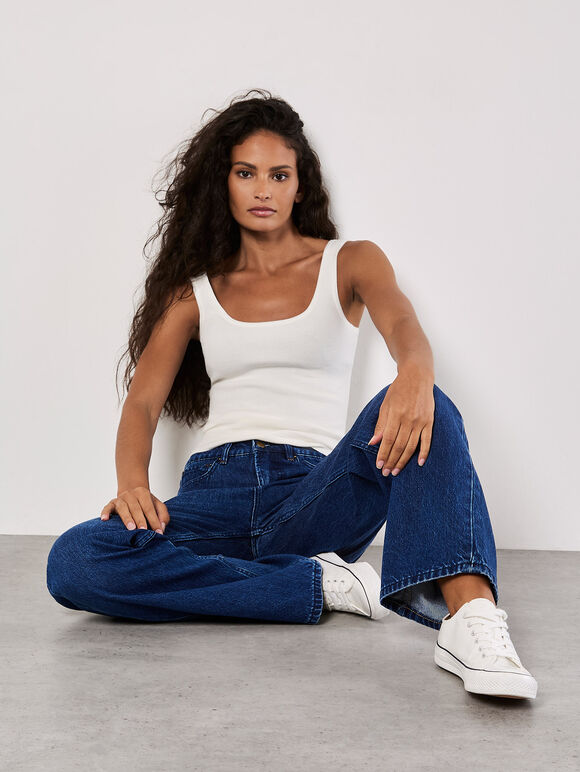Elisa Wide Straight Leg Jeans, Blue, large