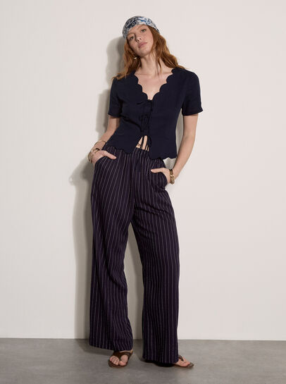 Linen Blend Tie-Up Top