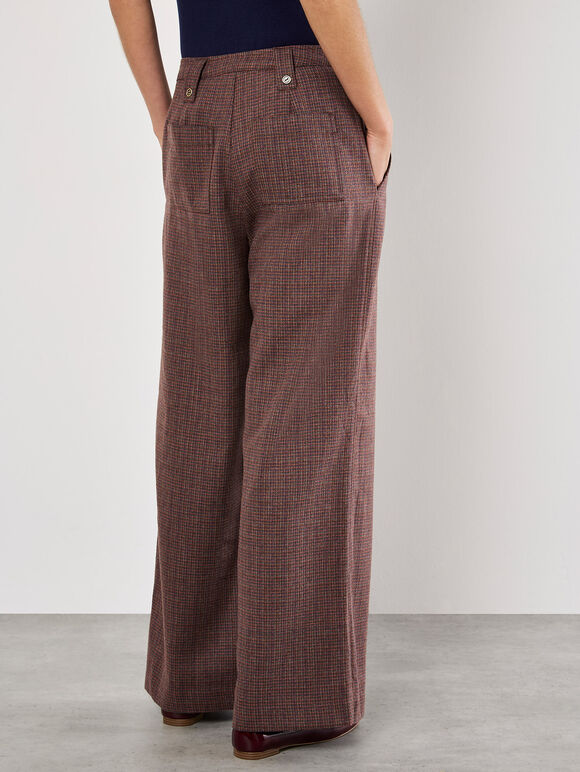 Mini Check Wide Leg Trousers, Burgundy, large