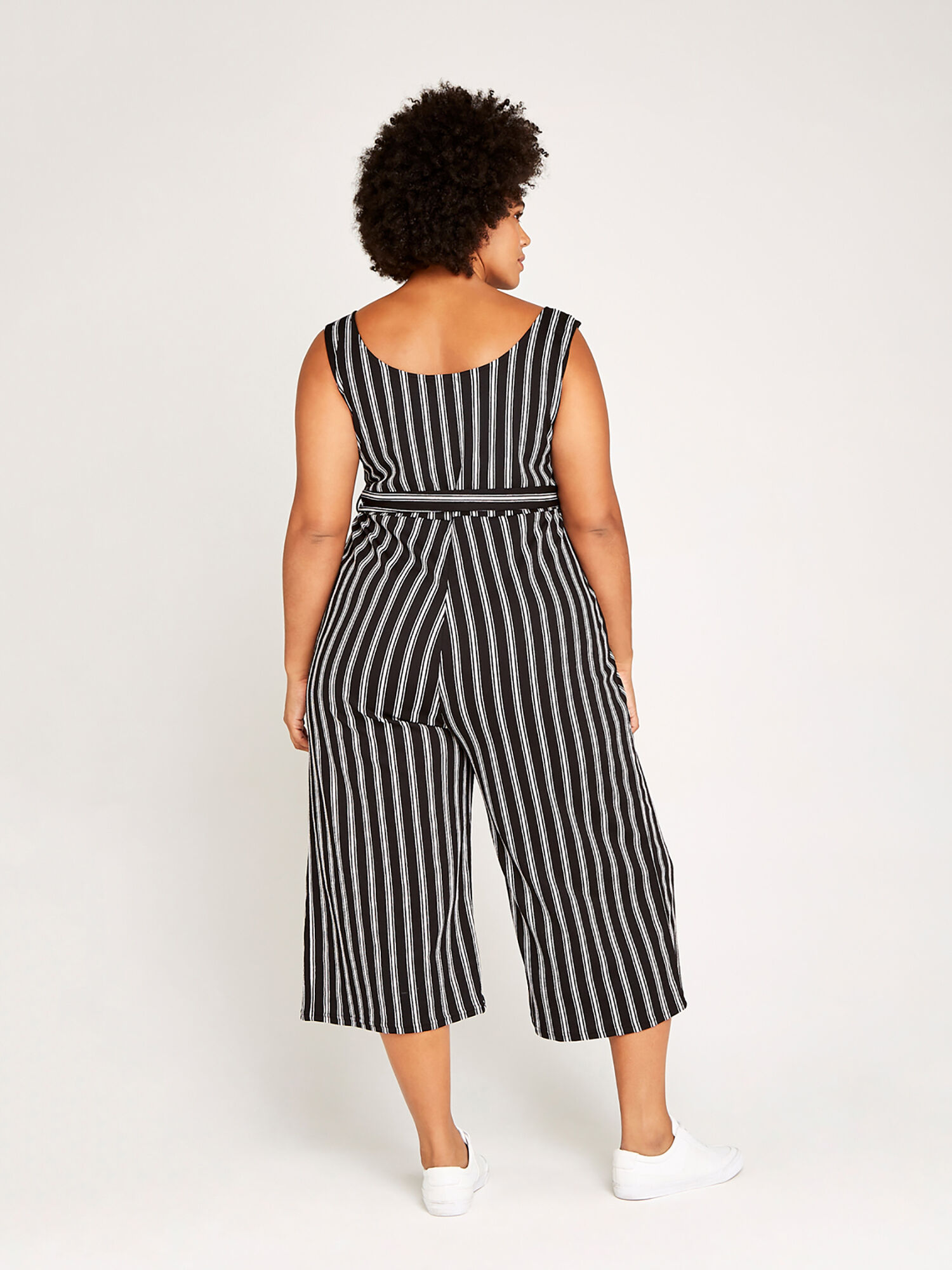Striped V Detail Culotte Jumpsuit Apricot Clothing