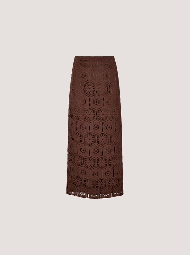 Crochet Lace Side Split Maxi Skirt, Brown, large