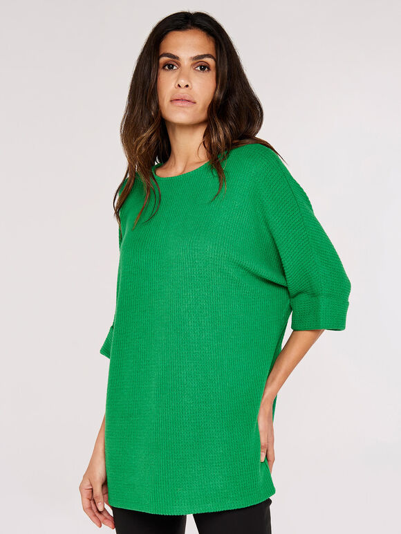 Waffle Knit Top, Green, large