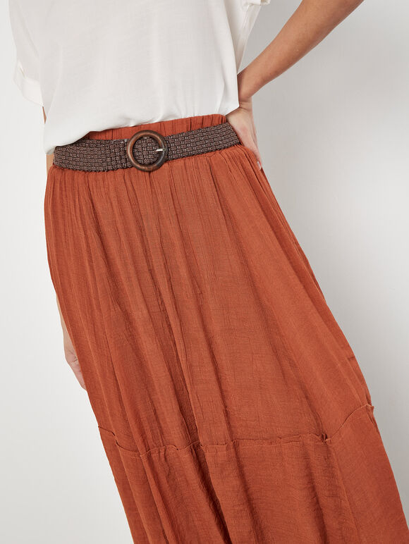 Slub Shimmer Maxi Skirt, Rust, large