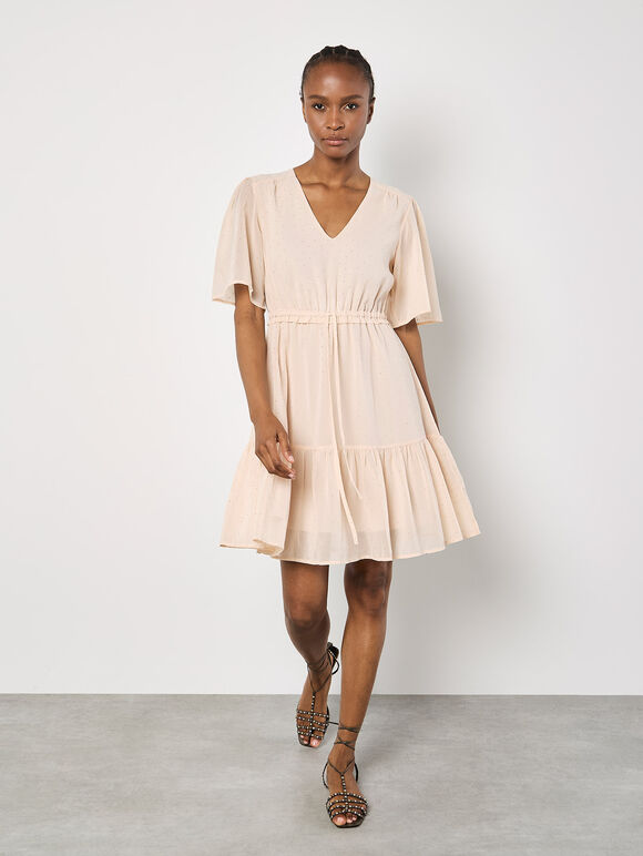 Polka Dot Chiffon Mini Dress, Peach, large