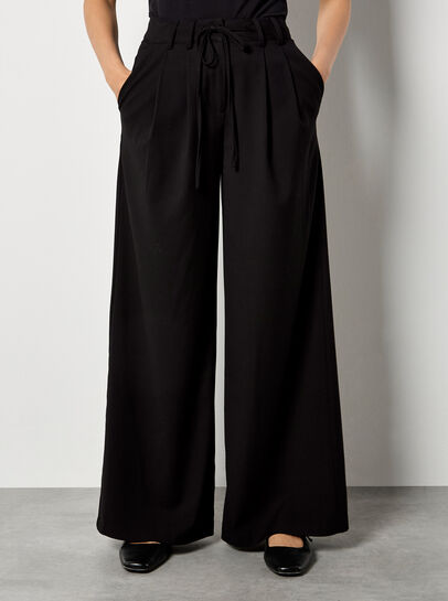 Pleat Detail Wide Leg Drawstring Trousers