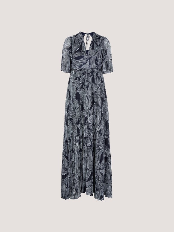 Floral Chiffon Shimmer Maxi Dress, Navy, large