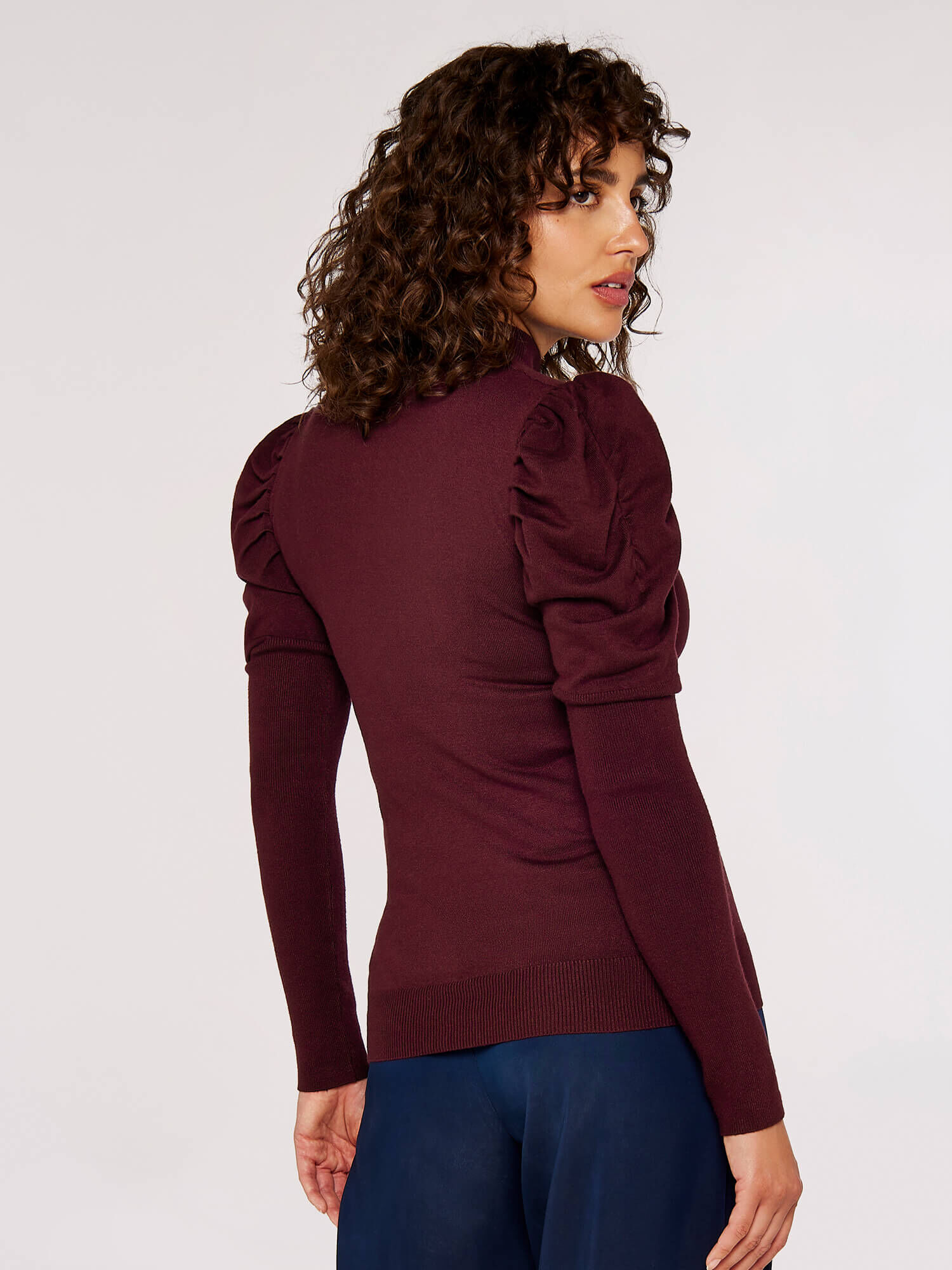 Ruched Shoulder Fitted Jumper Apricot Clothing