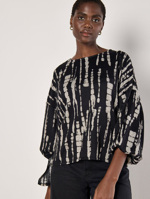 Tie Dye Stripe Top, Black, large