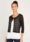 Self Stripe Open Mesh Shrug, Black, large