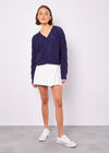 Pointelle Knitted Cardigan, Navy, large