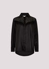Lace Insert Oversized Satin Shirt, Black, large